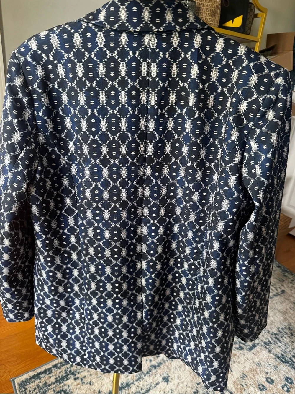 Liverpool Los Angeles Navy Geometric Ikat Print Fitted Blazer Jacket - Size L - Picture 5 of 6